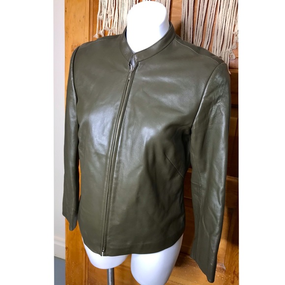 Ann Taylor Jackets & Blazers - Ann Taylor Olive Patent Leather Long Sleeve Zip-Up Motorcycle Jacket